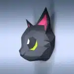 3D Origami Papercraft Black Kitten Head, detail