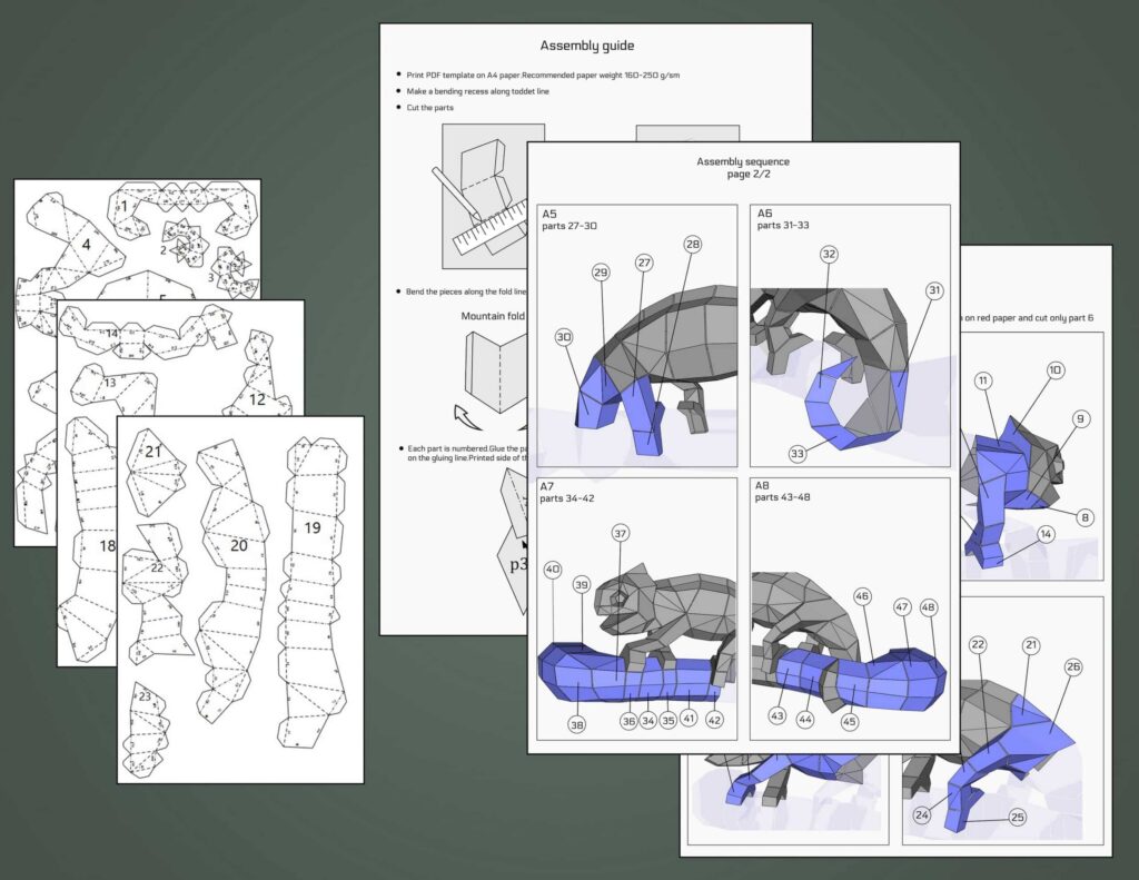 Papercraft de camaleón sobre rama en origami 3D