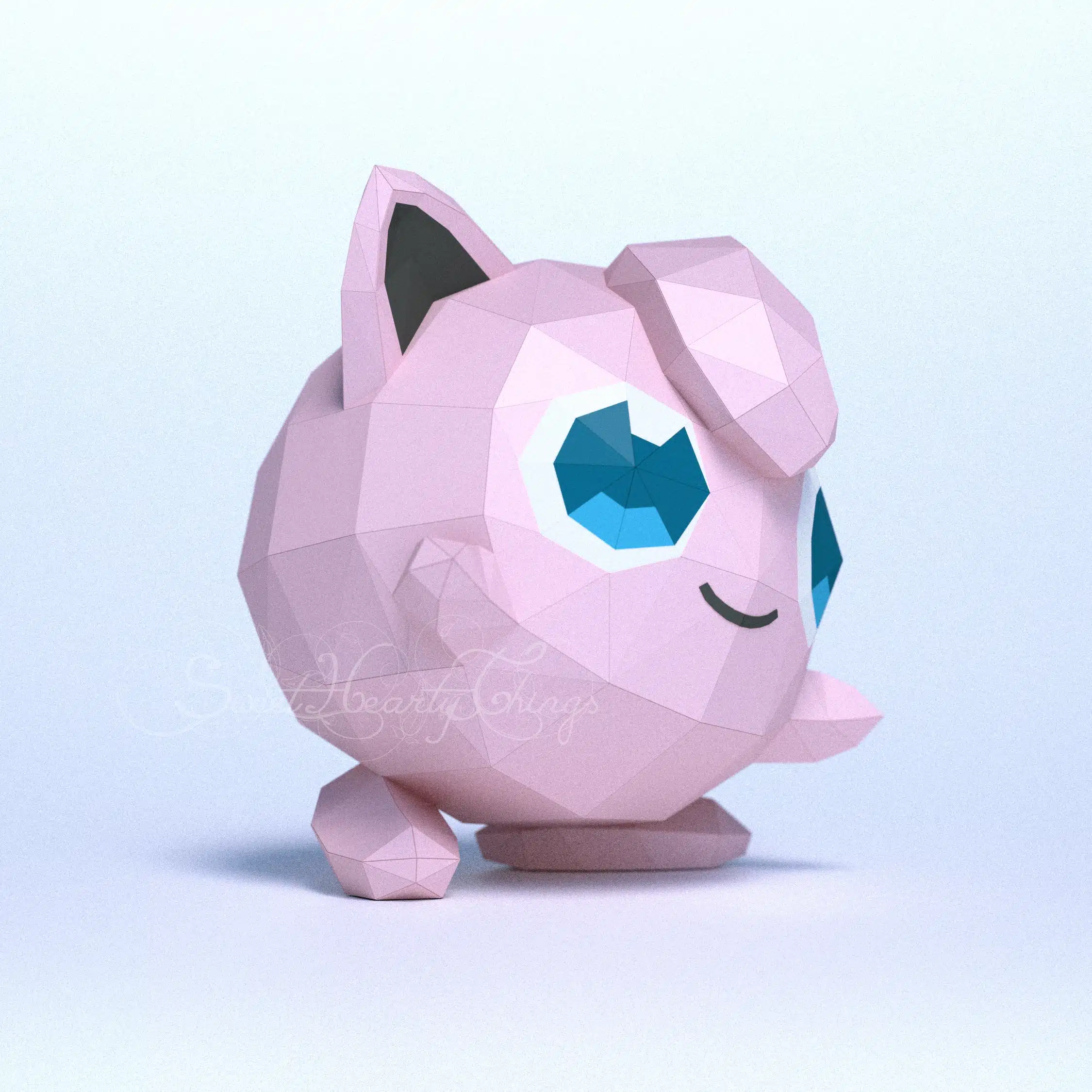 Papercraft di Jigglypuff Pokémon in origami 3D, vista posteriore
