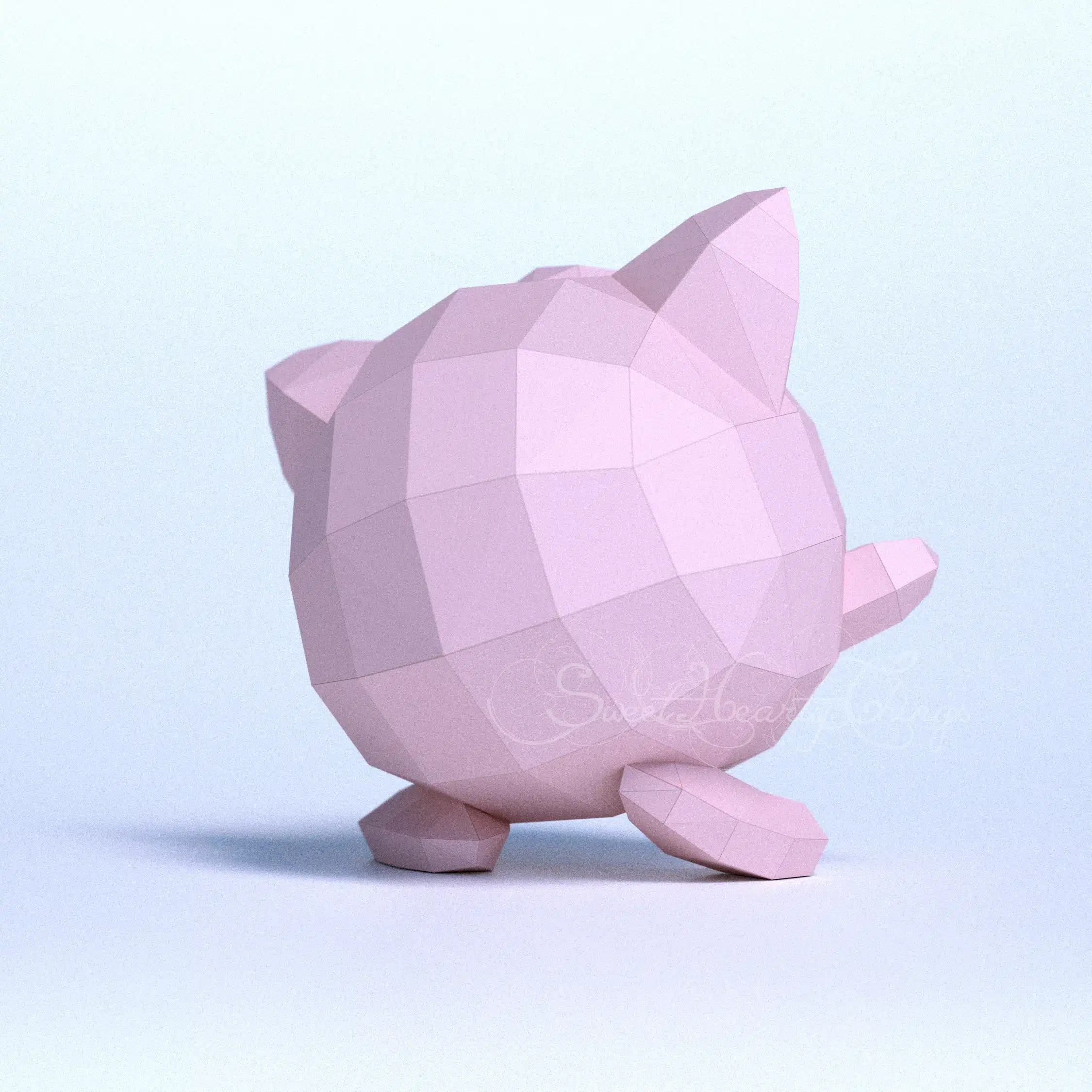 Papercraft di Jigglypuff Pokémon in origami 3D, vista laterale