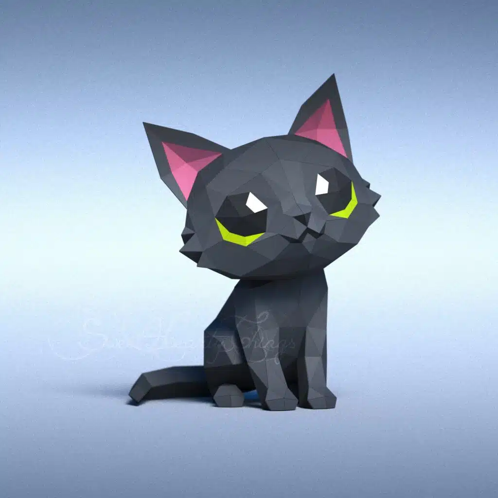Schwarze Katze als 3D-Origami-Papercraft
