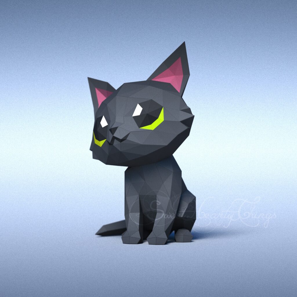 Schwarze Katze als 3D-Origami-Papercraft