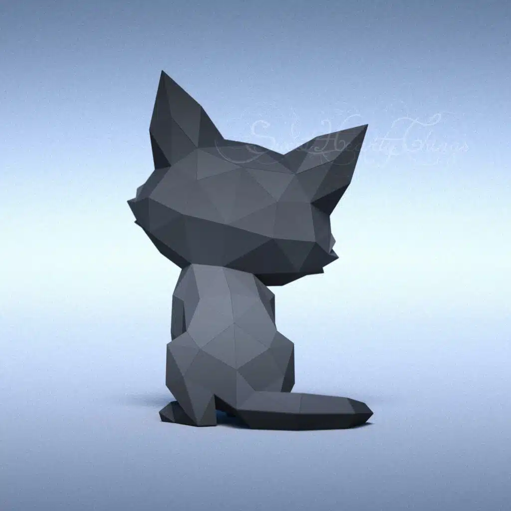Black cat 3D origami papercraft, 3D model