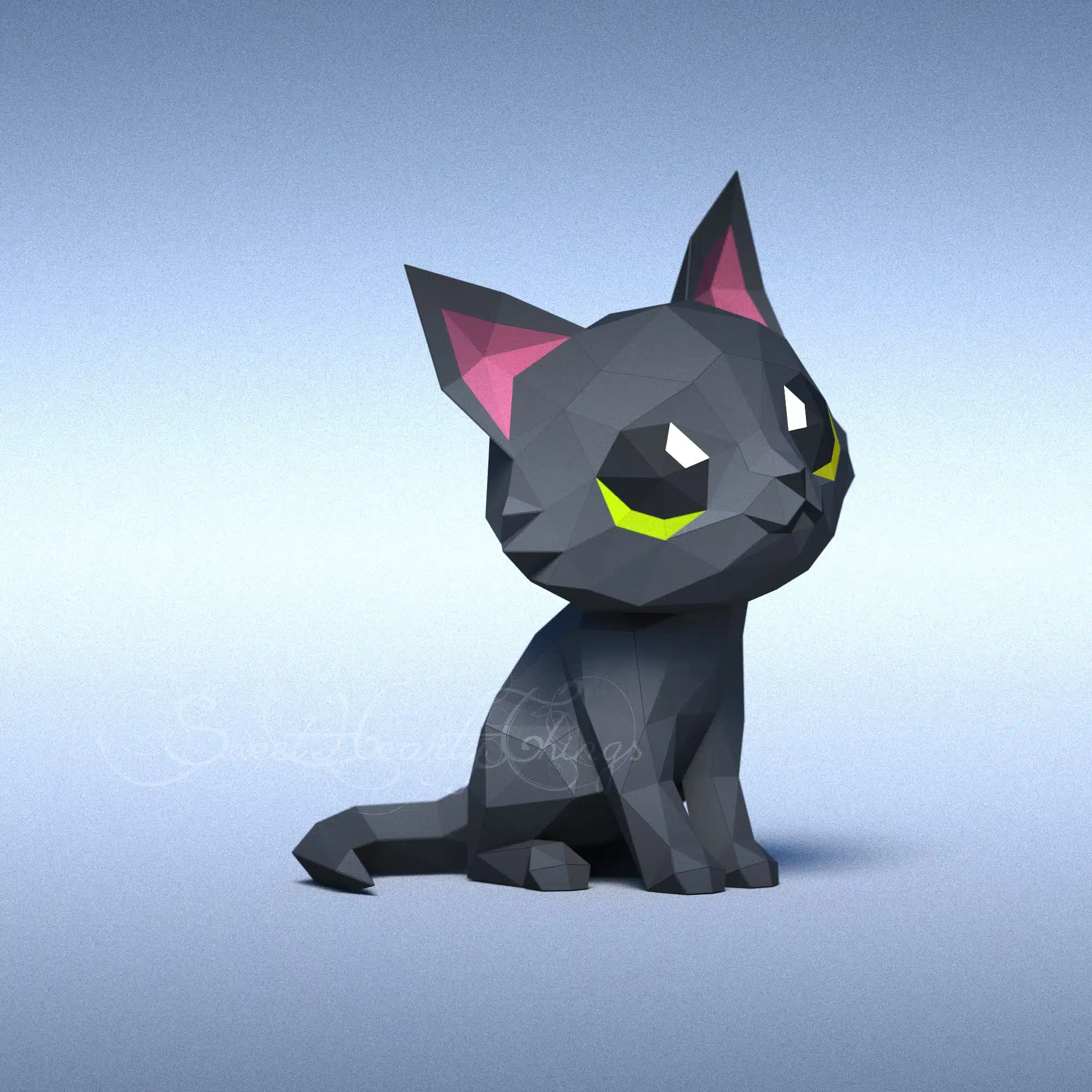 Black cat 3D origami papercraft, back view