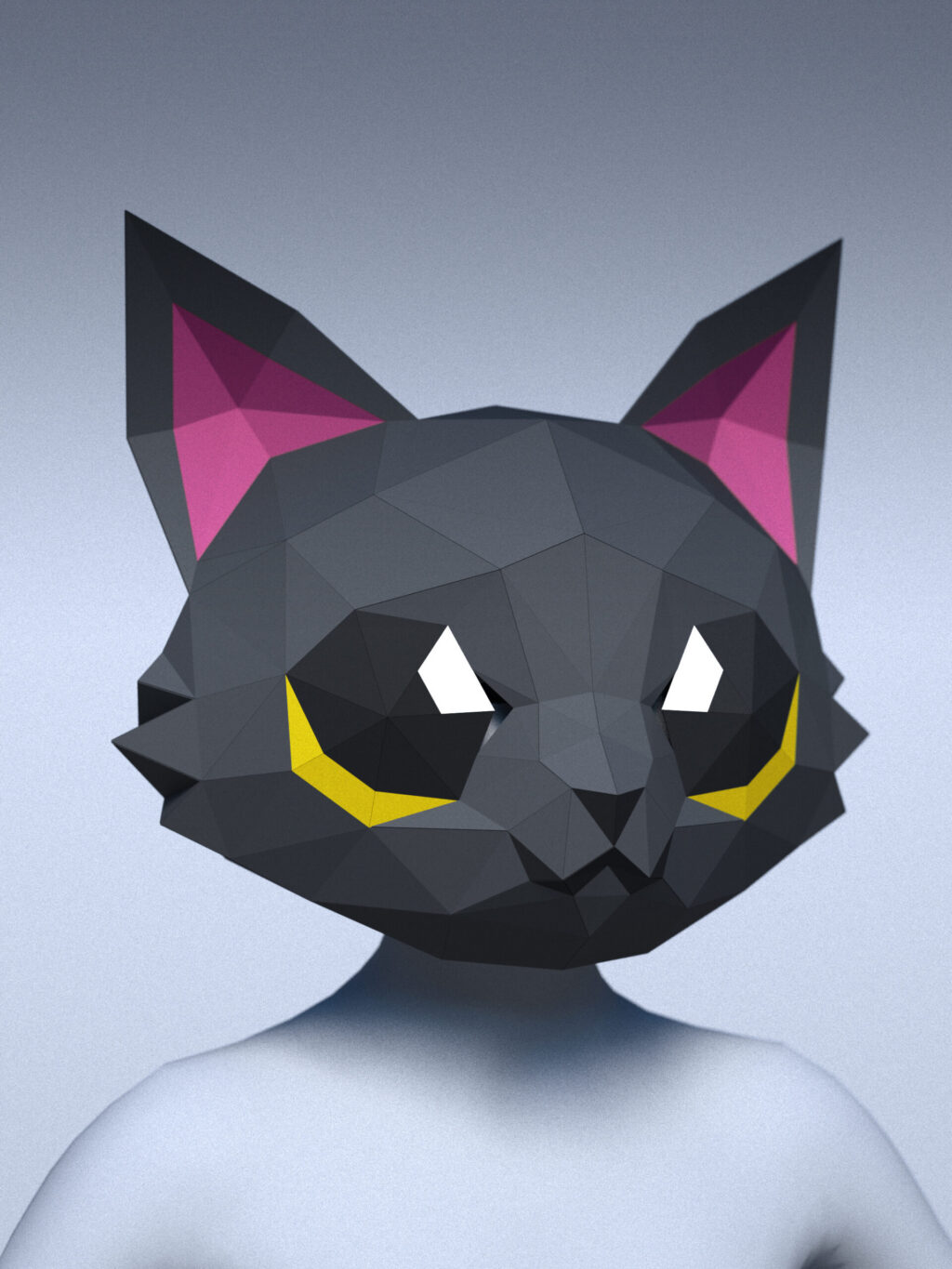 Papercraft schwarze Katzenmaske in 3D-Origami