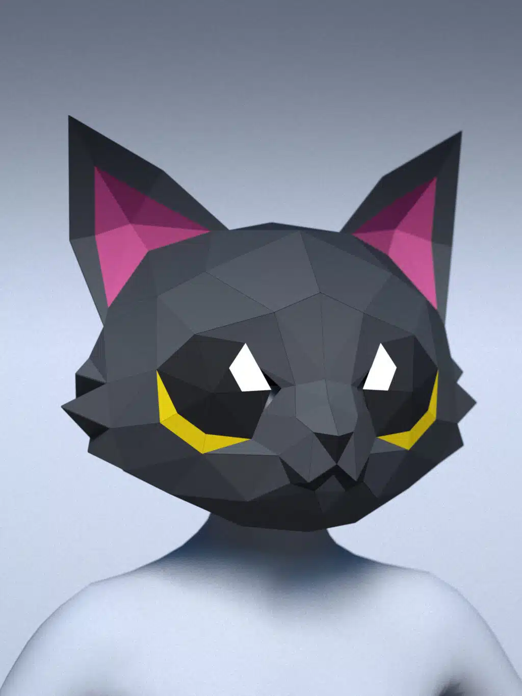 3D Origami Black Cat Mask Papercraft, detail