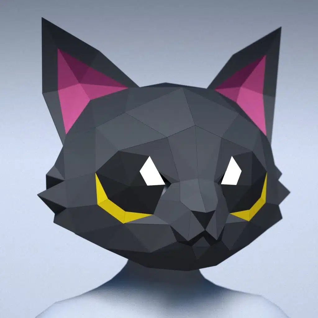 Papercraft de masque chat noir en origami 3D