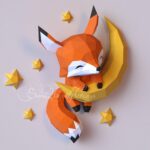Papercraft de bebé zorro en luna en origami