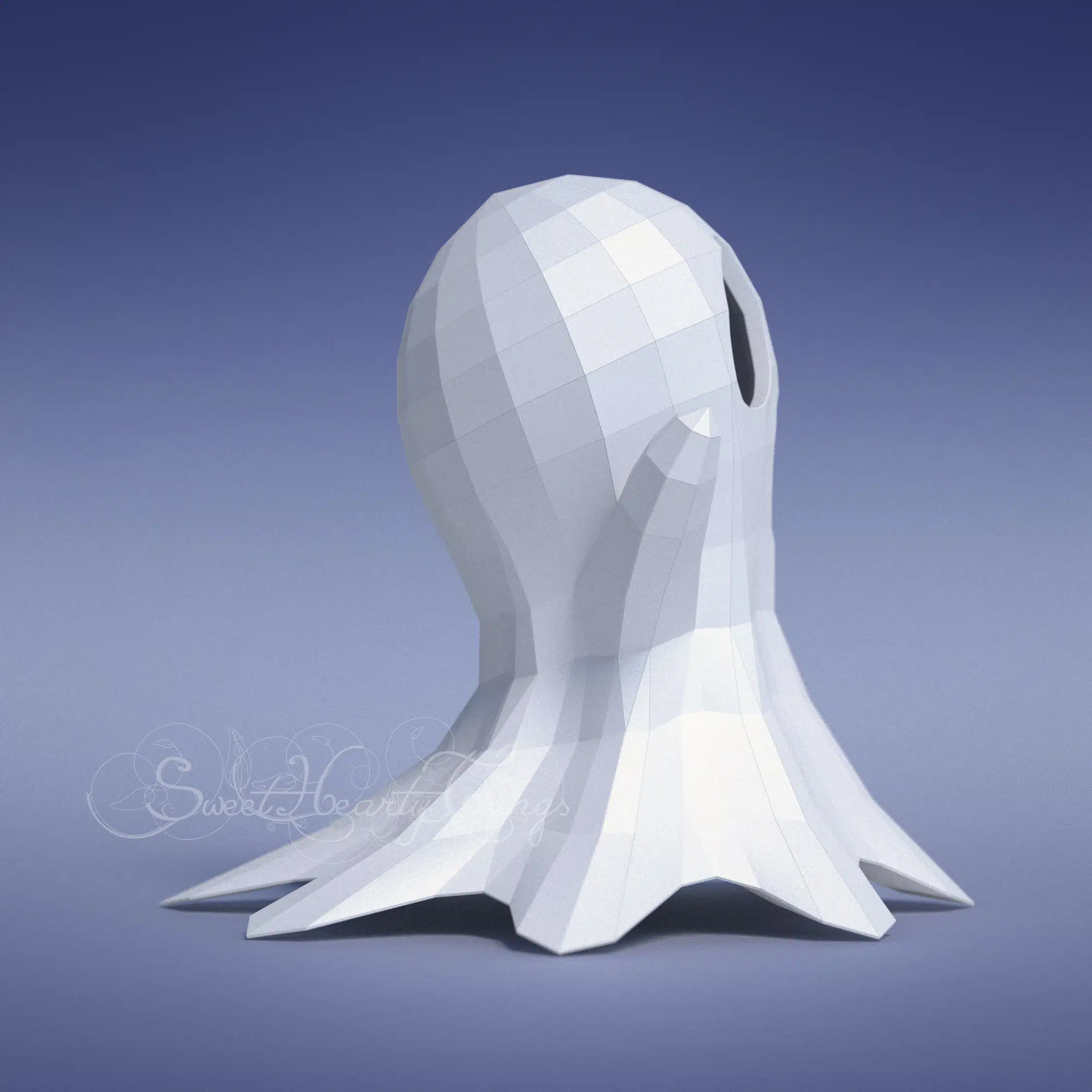 Origami papercraft little ghost, back view