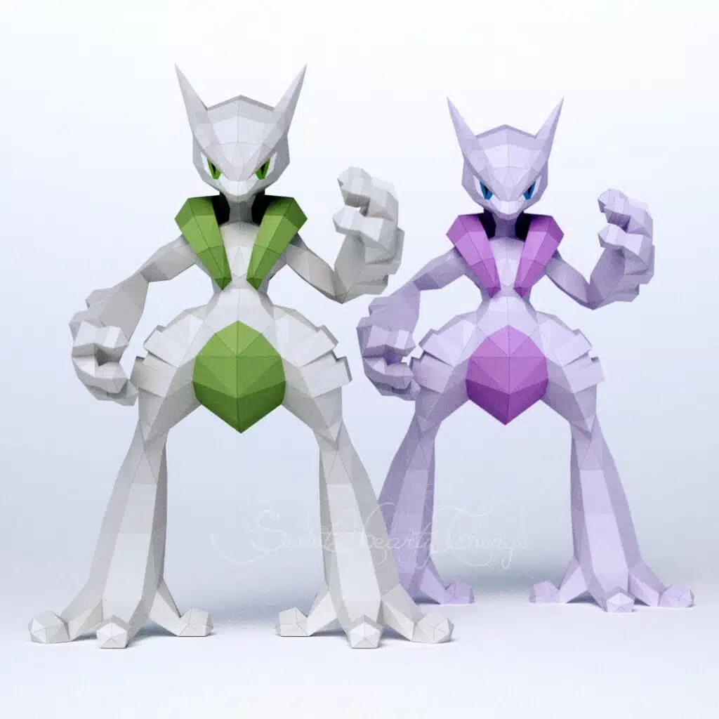 papercraft de méga Mewtwo X en origami 3D