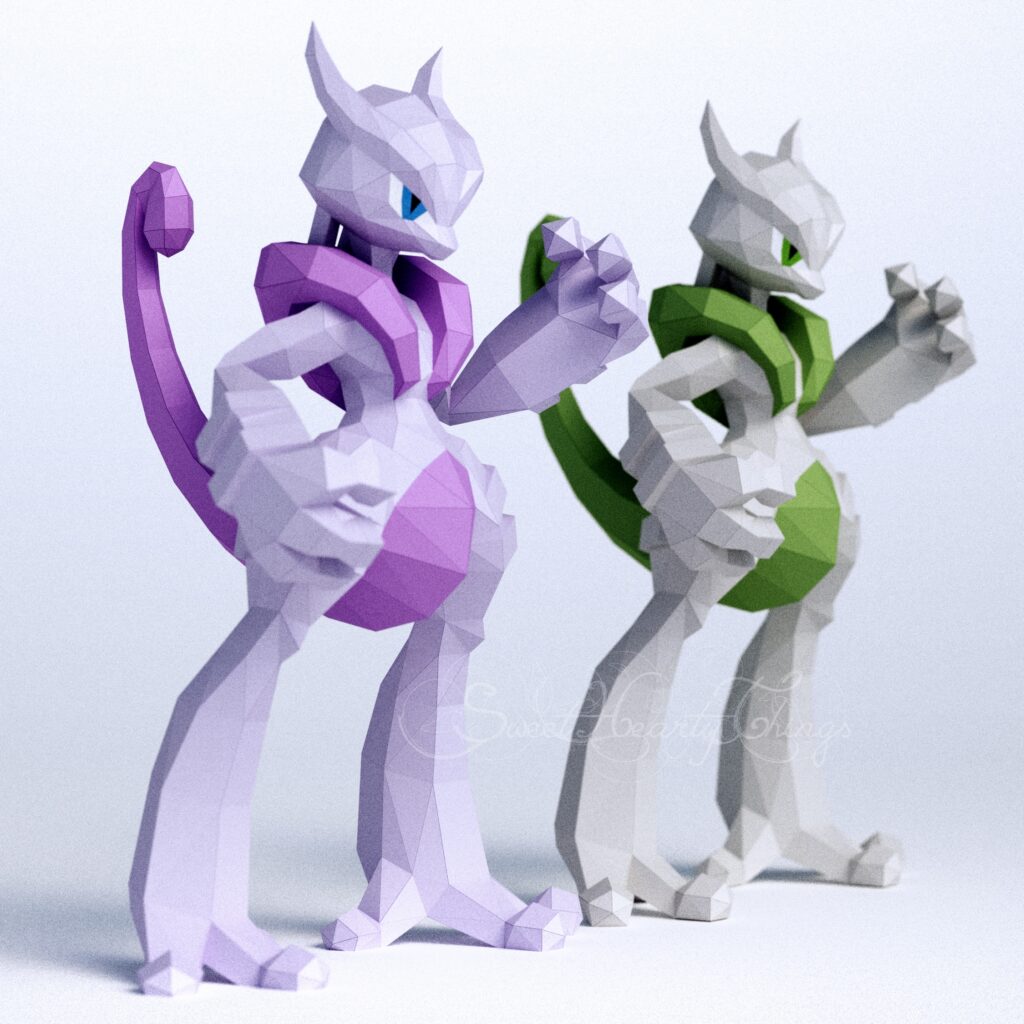 3D origami papercraft of Mega Mewtwo X