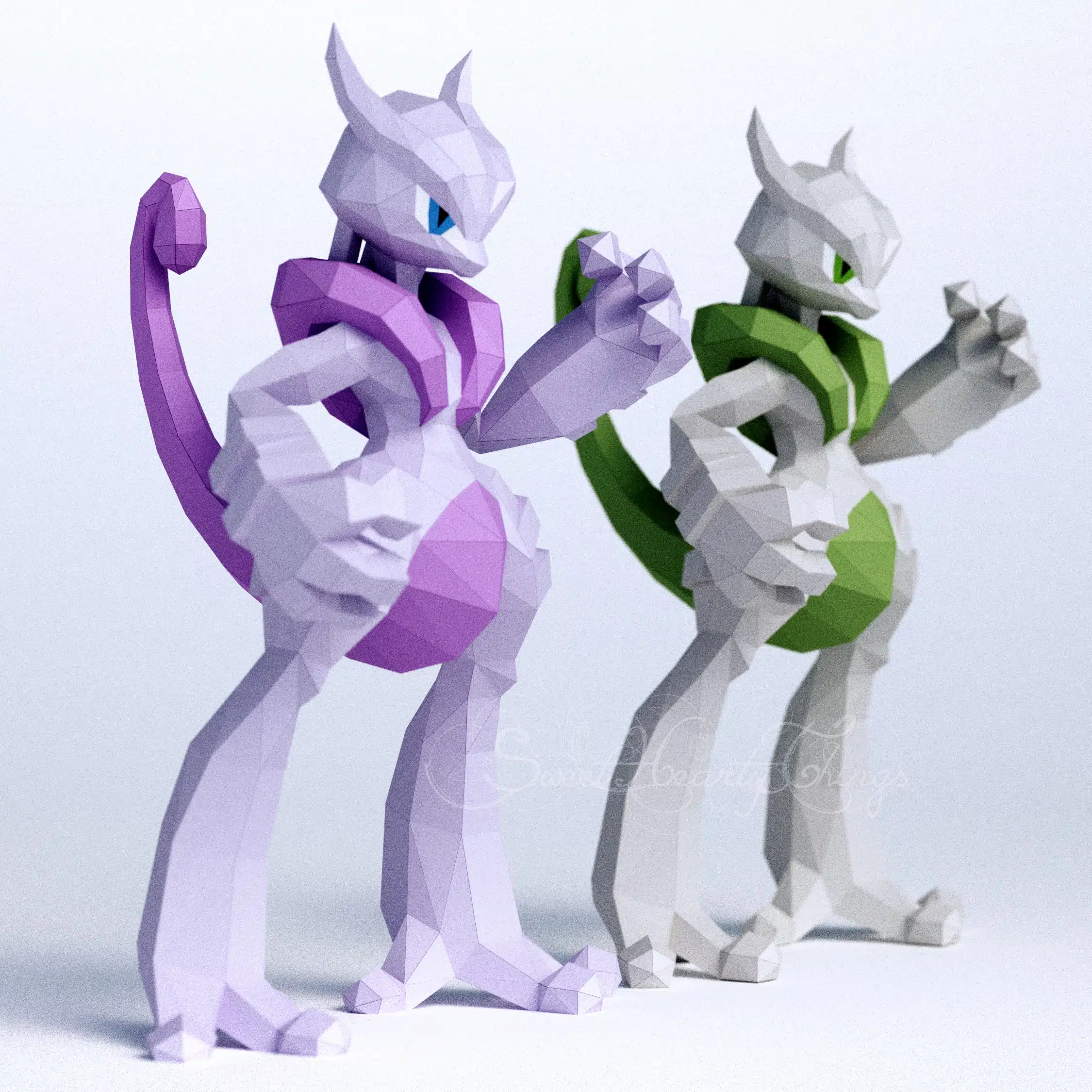 Papercraft of Mega Mewtwo X in 3D origami