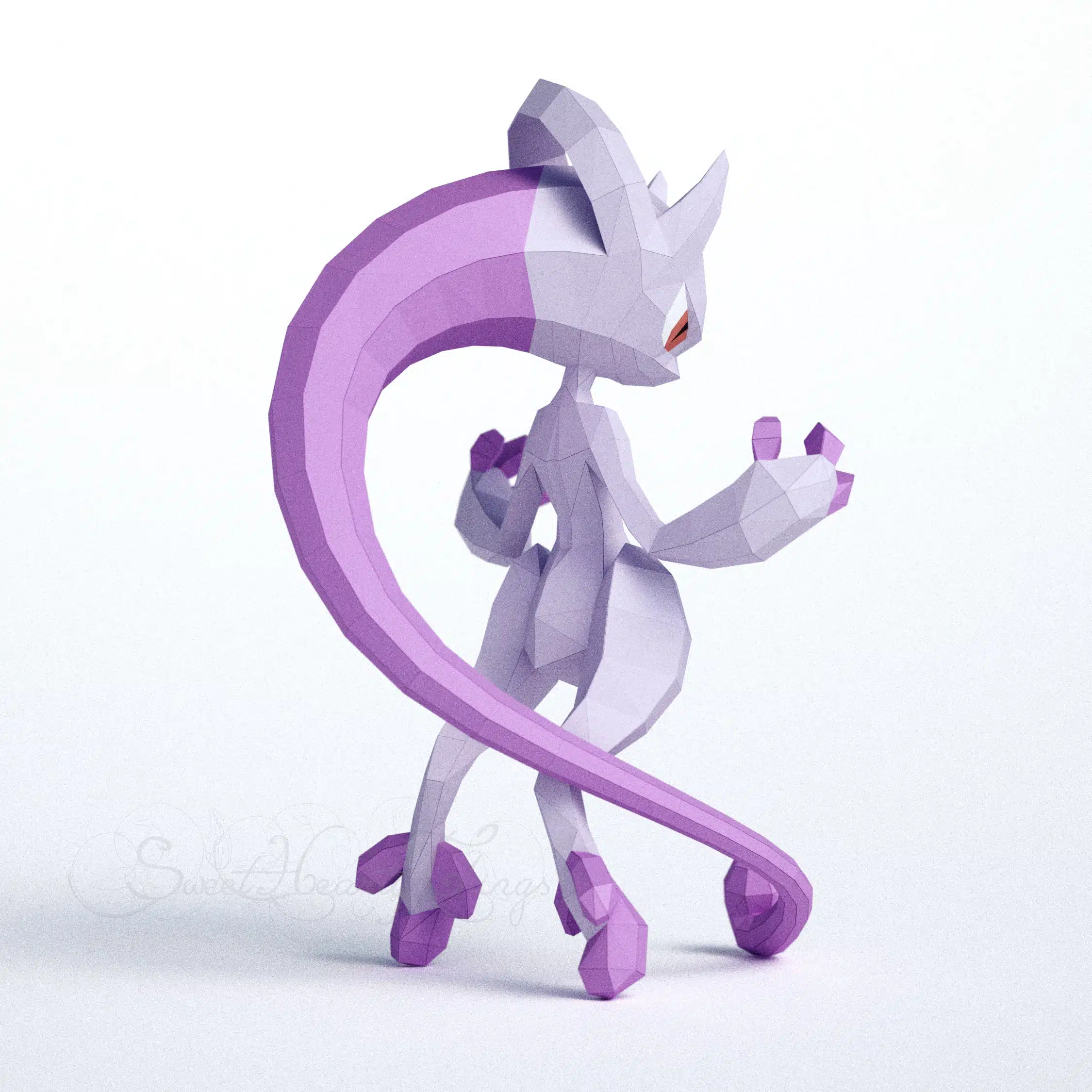 Mega Mewtwo Y 3D Origami Papercraft, side view