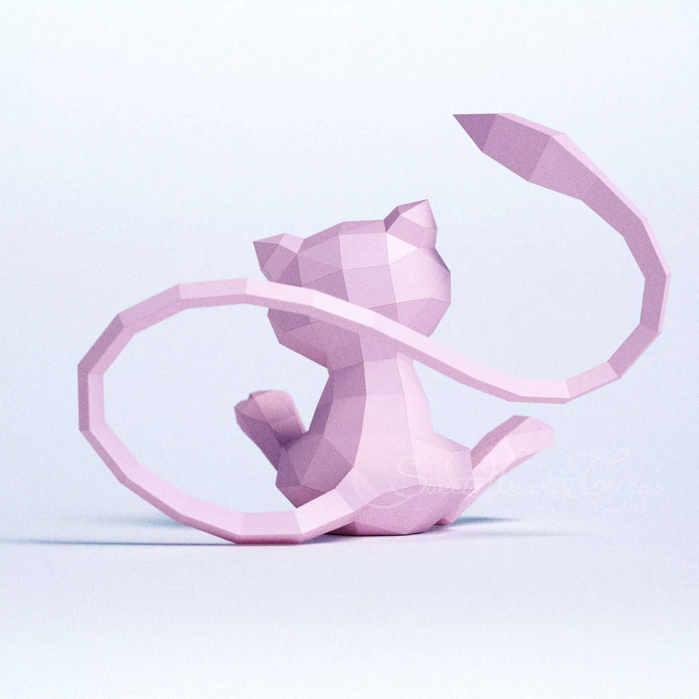3D Origami Papercraft of Mew, side view