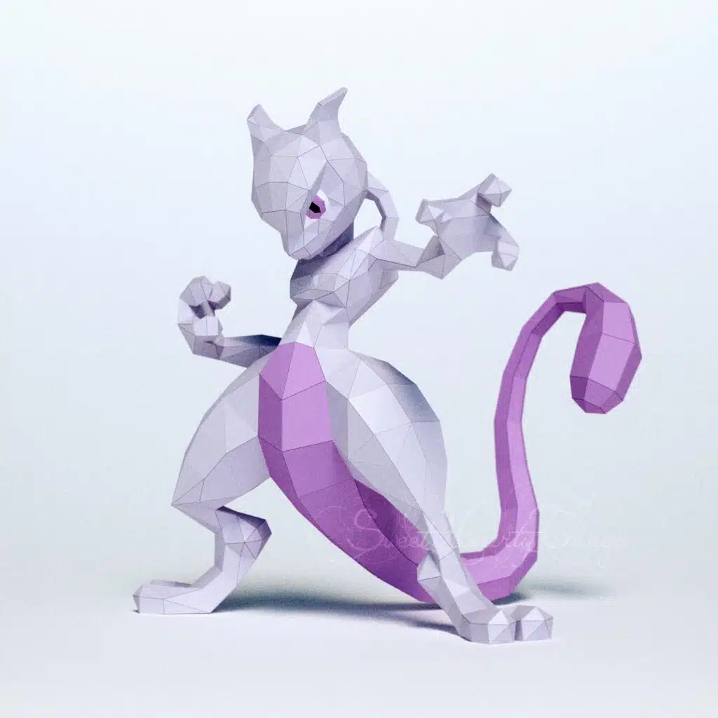 Papercraft de Mewtwo em origami 3D