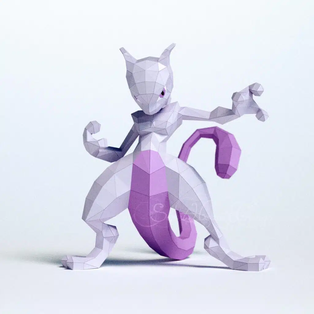 3D Origami Mewtwo Papercraft, 3D model