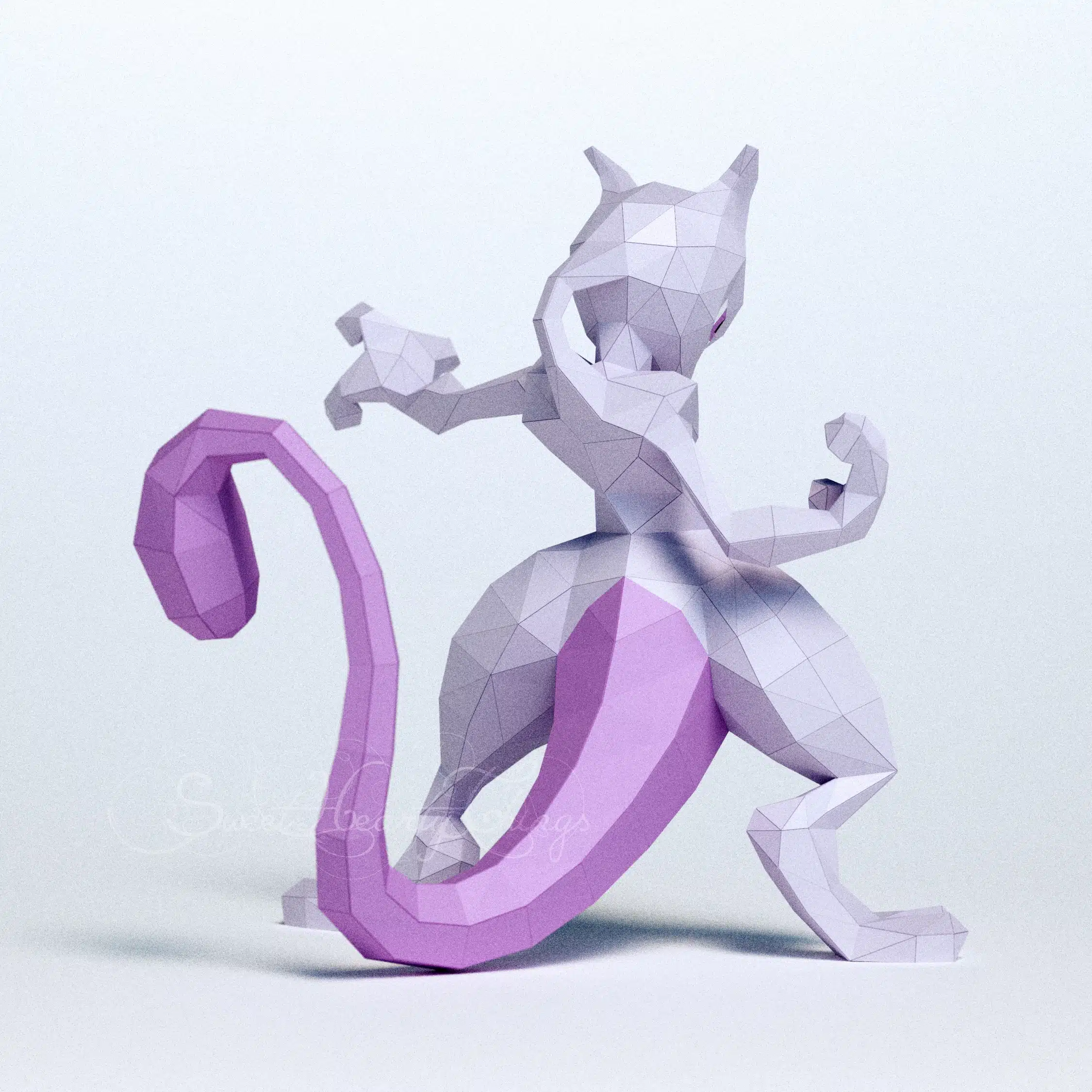 3D Origami Mewtwo Papercraft, back view