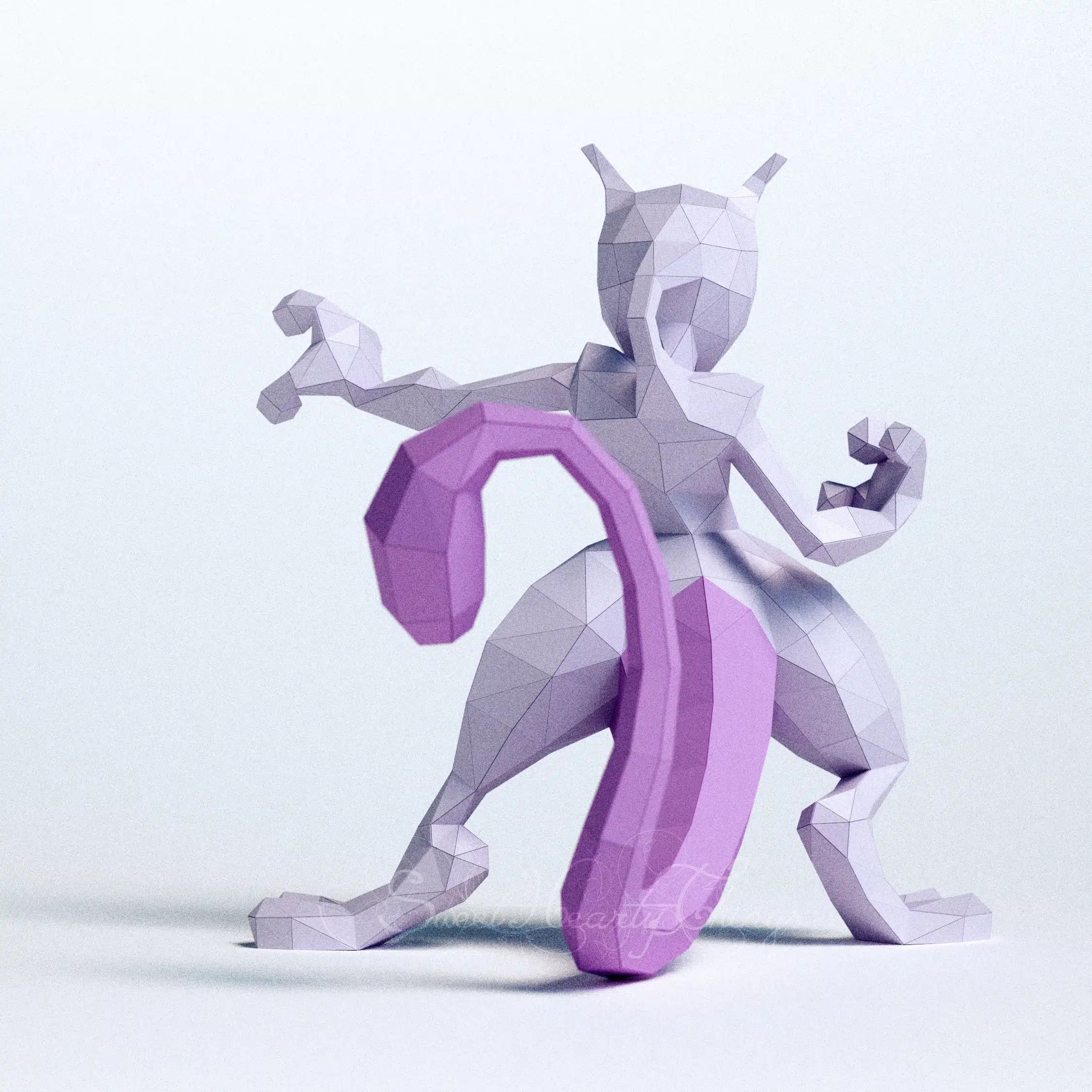 3D Origami Mewtwo Papercraft, side view