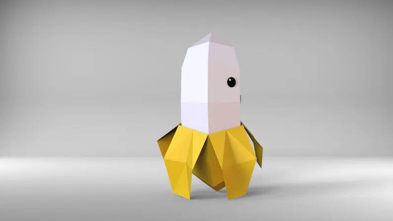 Bananenmodell für Kinder, Papercraft 3D, Rückansicht, Ansicht 2