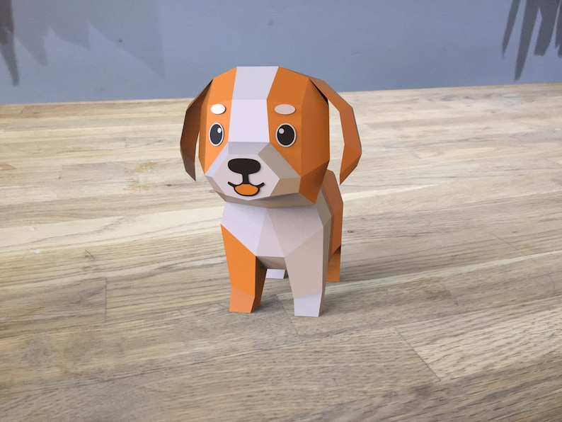 Papercraft cute puppy in origami 3D