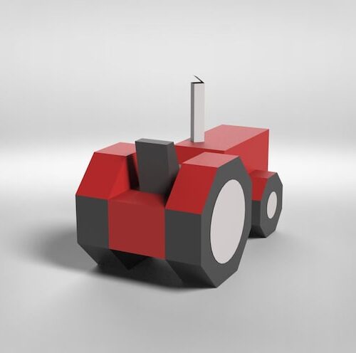 Papercraft child tractor model in origami 3D