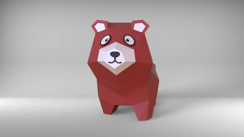 Modelo infantil de urso, papercraft 3D, vista traseira