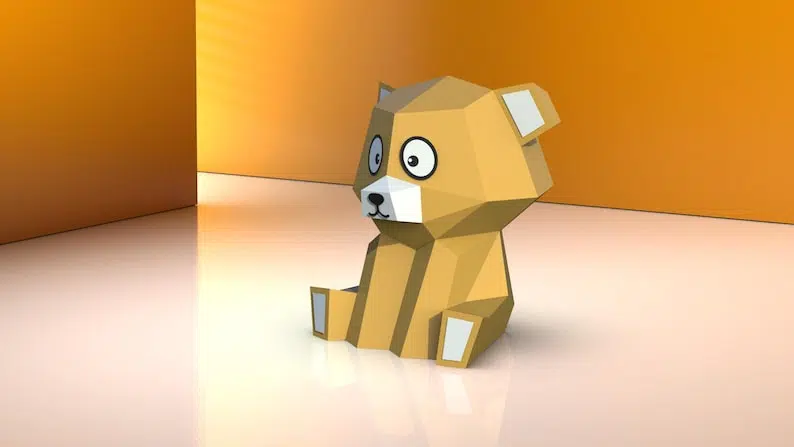 Modelo infantil de urso de pelúcia, papercraft 3D, modelo 3D