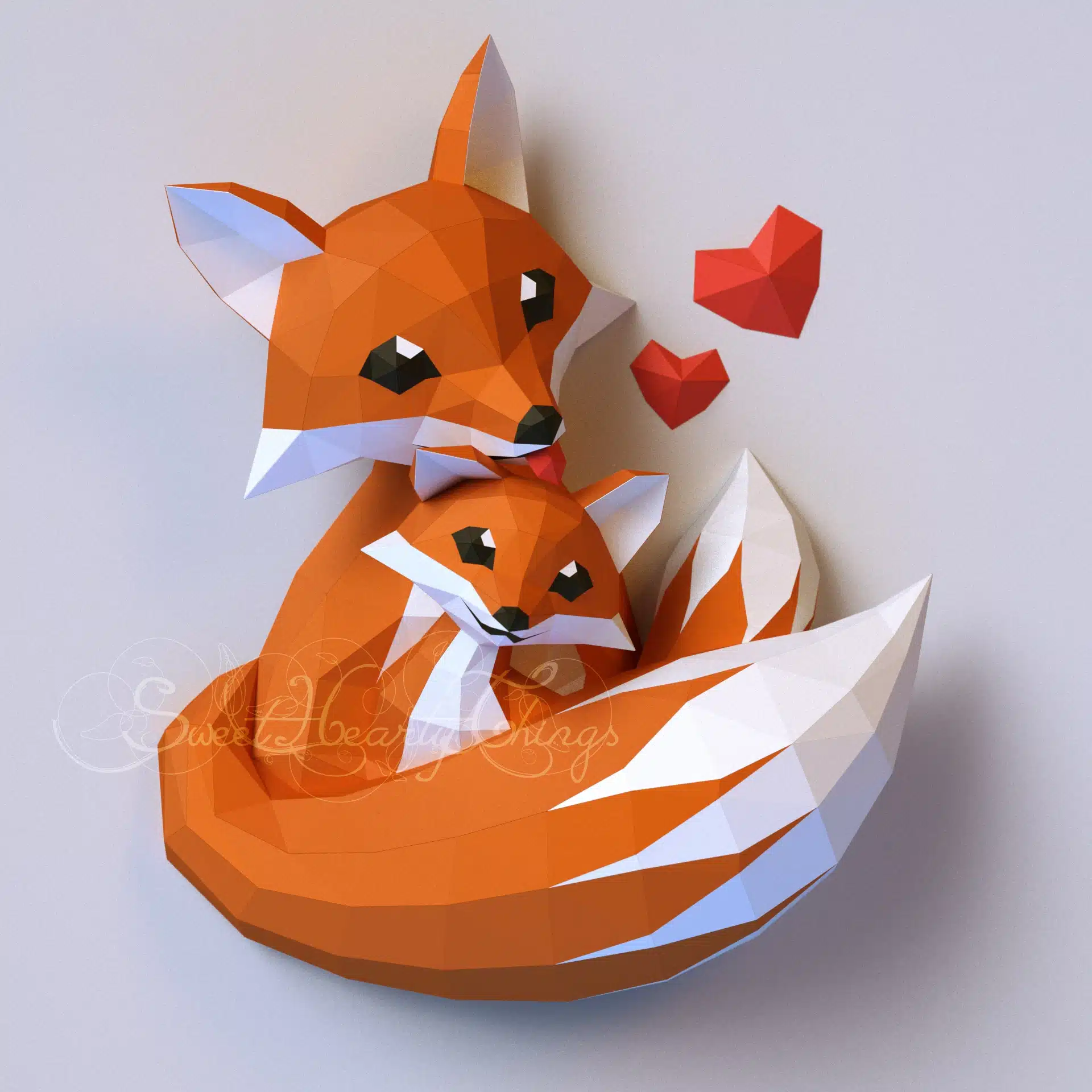 Papercraft fox family in origami