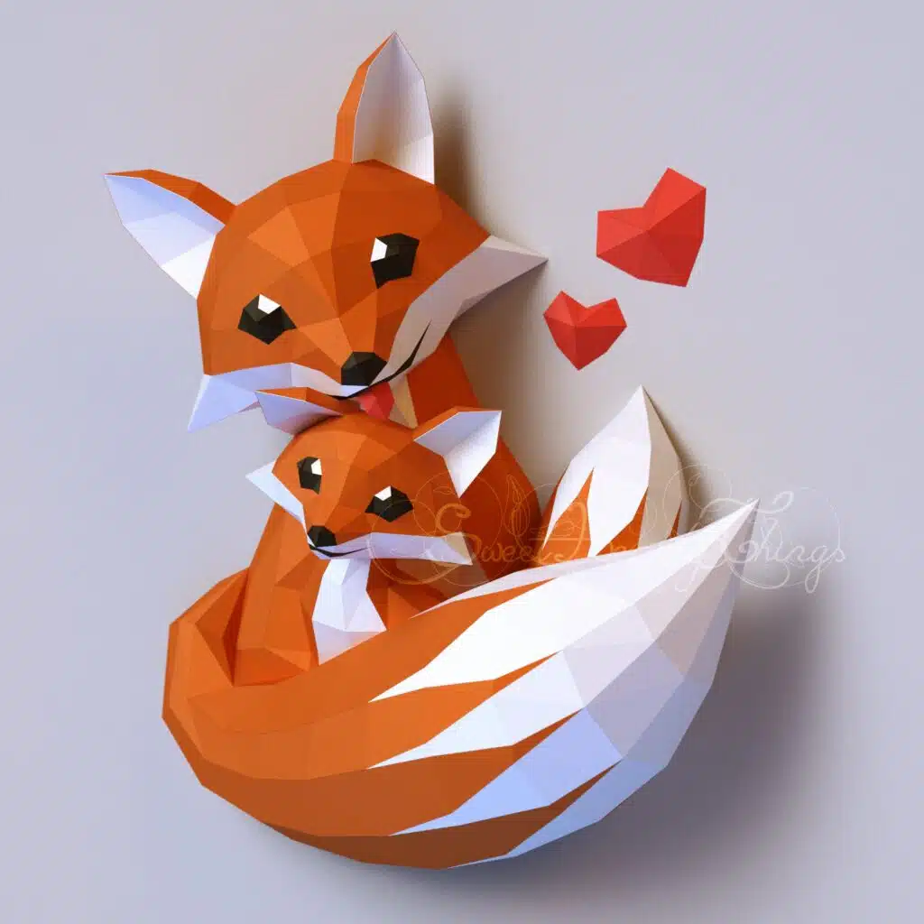 Papercraft di famiglia di volpi in origami