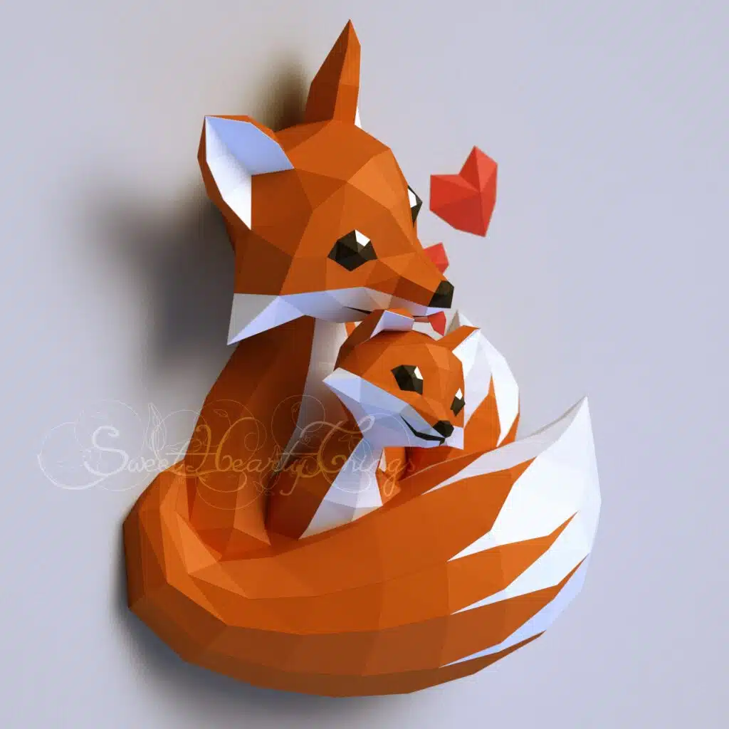 Papercraft di famiglia di volpi in origami