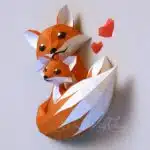 Papercraft de famille de renards en origami, vue 4