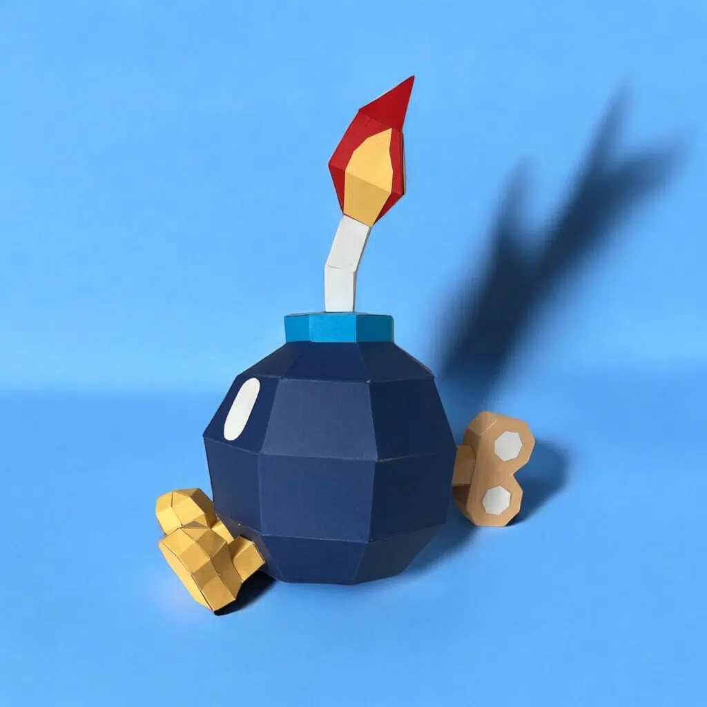 Papercraft de bob-omb en origami 3D, weergave 3