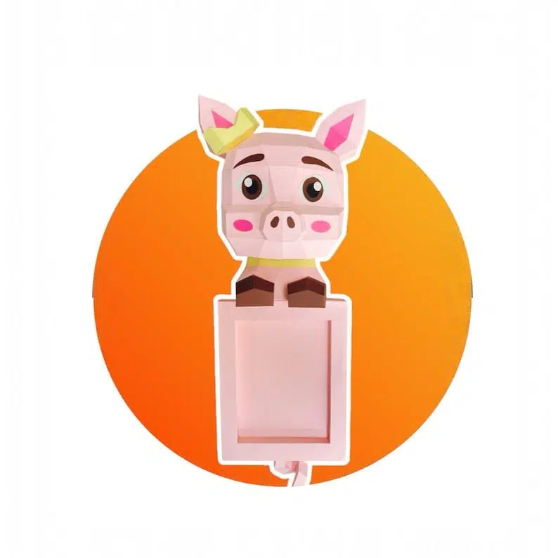 Papercraft photo frame with pig head in 3D origami