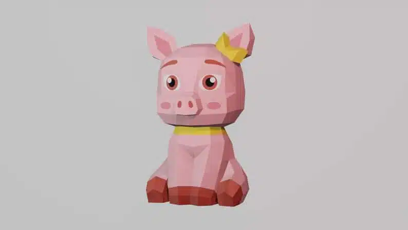Papercraft de porquinho com laço em origami 3D