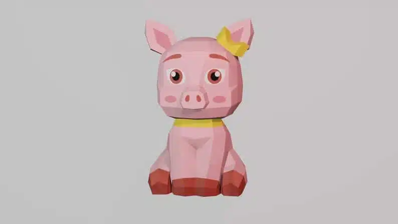 Papercraft de porquinho com laço em origami 3D