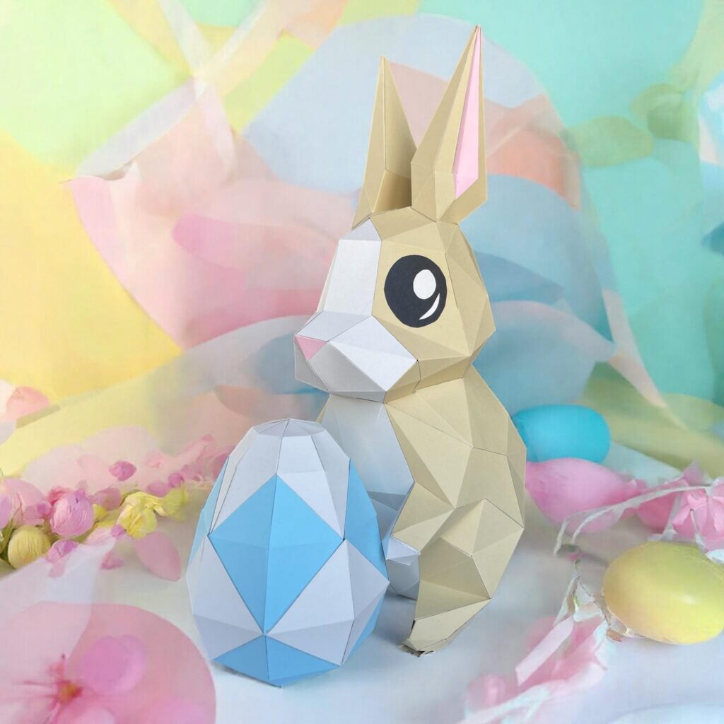 Papercraft de coelho de Páscoa em origami 3D