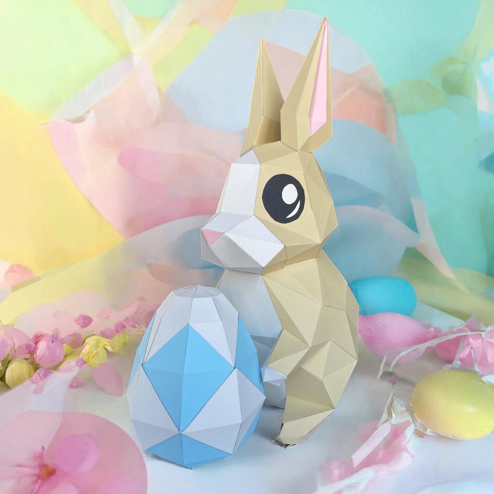 Papercraft of Easter bunny in 3D origami