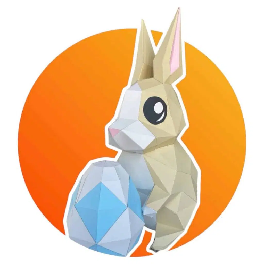 Papercraft di coniglio di Pasqua seduto in origami 3D
