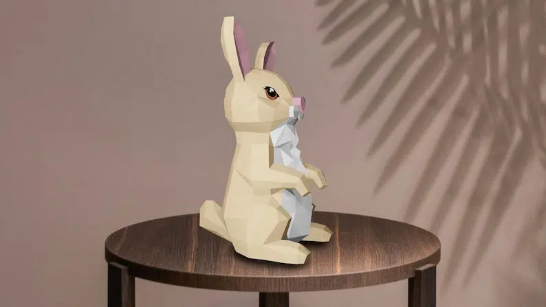 Papercraft de lapin beige en origami 3D