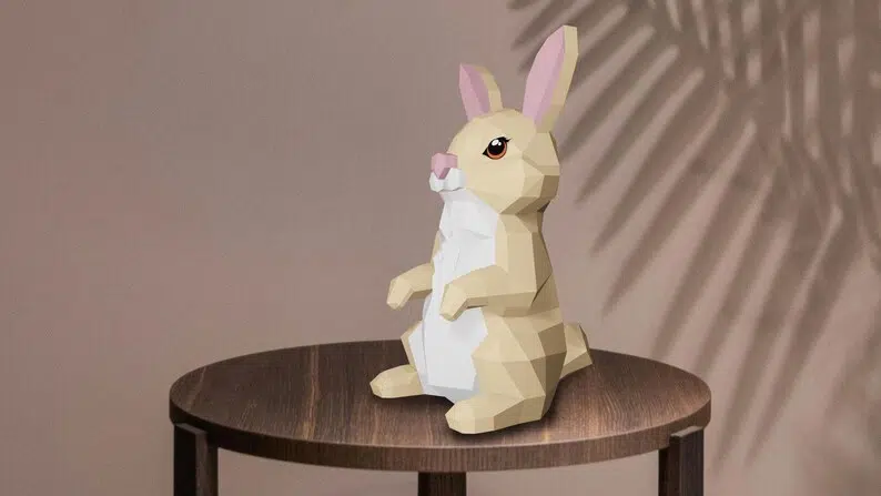 Papercraft de lapin beige en origami 3D