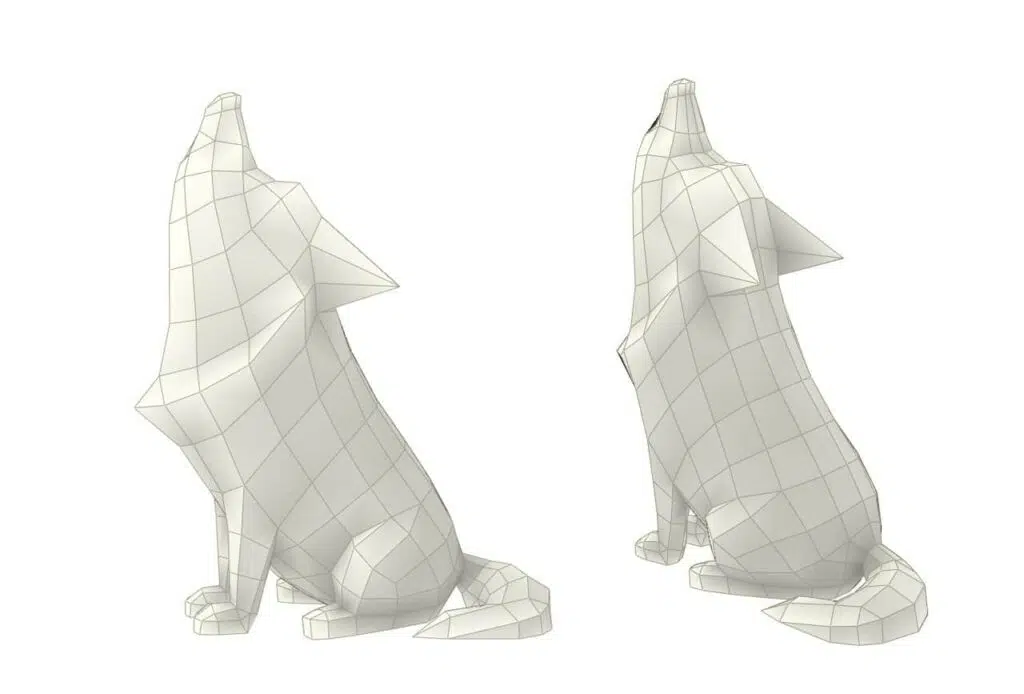 Papercraft de loup hurlant en origami 3D, vue 3