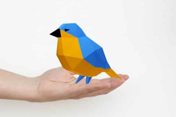 Papercraft de moineau en origami 3D, weergave 2