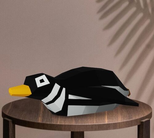 Pinguim Deitado em Origami 3D em Papel