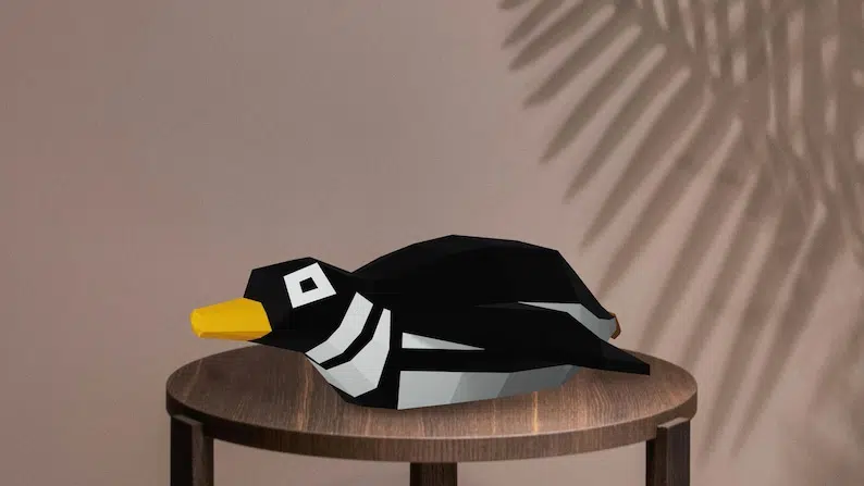 Papercraft de pingouin allongé en origami 3D, weergave 2