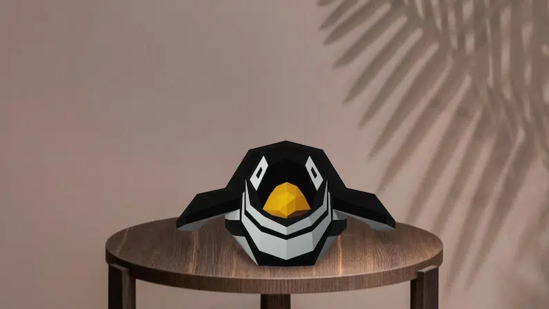Papercraft de pingouin allongé en origami 3D, weergave 3
