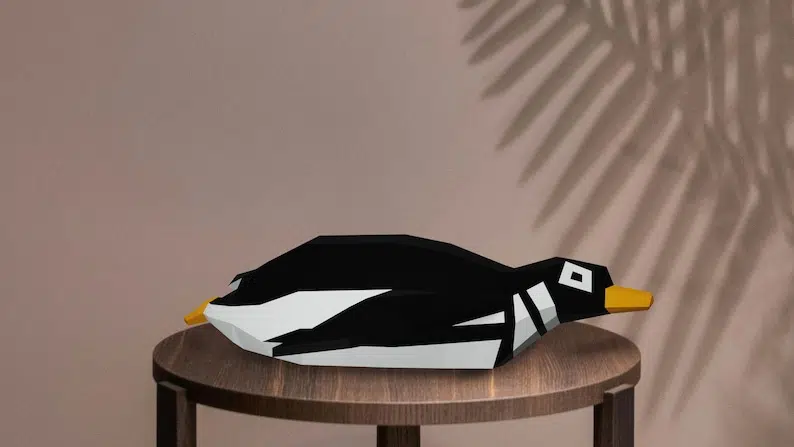 Papercraft de pingouin allongé en origami 3D, weergave 3