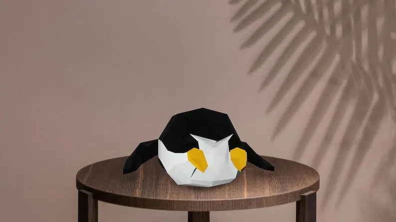 Papercraft de pingouin allongé en origami 3D, weergave 4