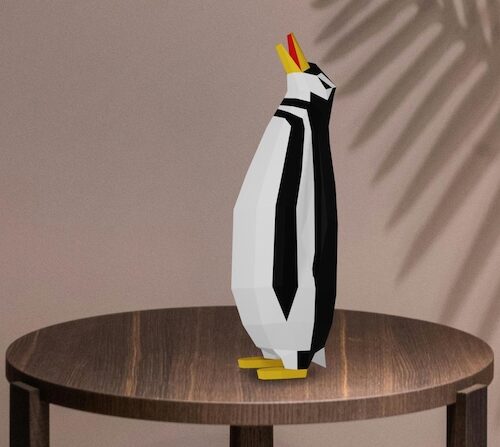 Papercraft de pinguim em pé em origami 3D