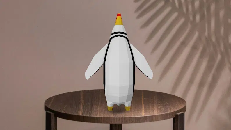 Papercraft de pinguim em pé em origami 3D – vista traseira