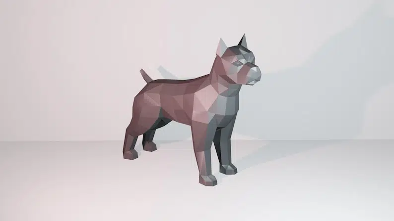 3D Origami Pitbull Papercraft, back view